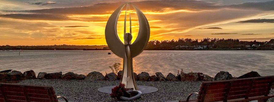 View of Kents Cuan Aingeal sculpture during sunset